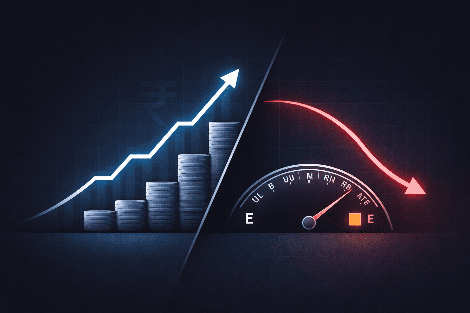 Burn multiple in Indian startups illustrated with growth chart, declining efficiency curve, and key SaaS metrics dashboard
